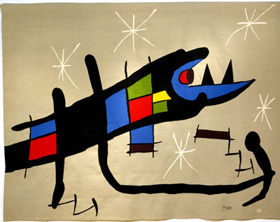 Miro Night Creature - Aubusson Tapestry, paintings, appraisal Miro Aubusson Tapestry - Night Creature, appraisals, prints, sculpture
